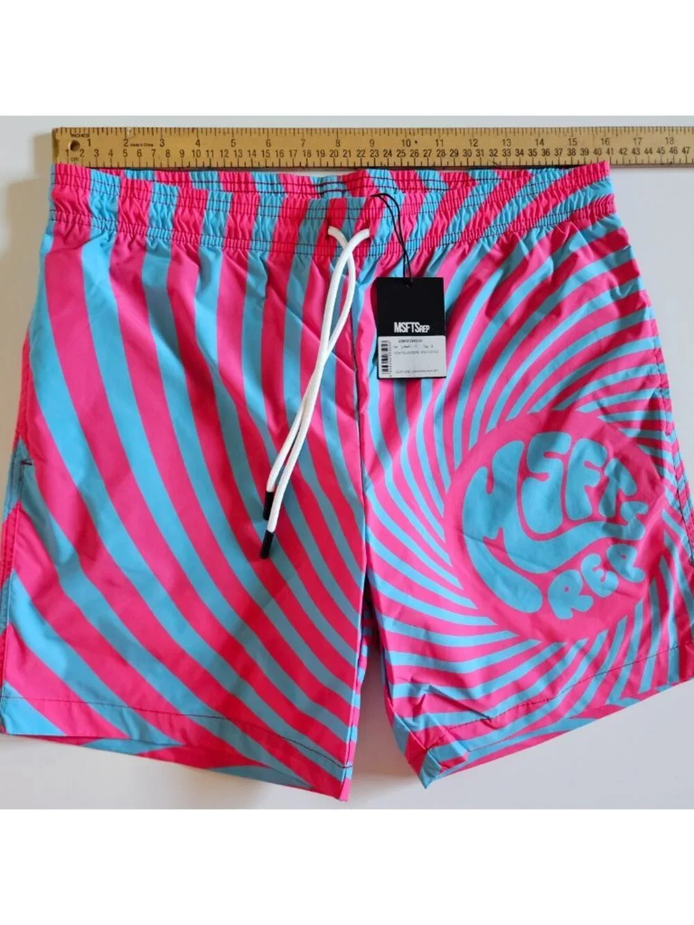 NWT MSFTSrep Costume Uomo Men's Psychedelic Swim Trunks Pink Blue Small S